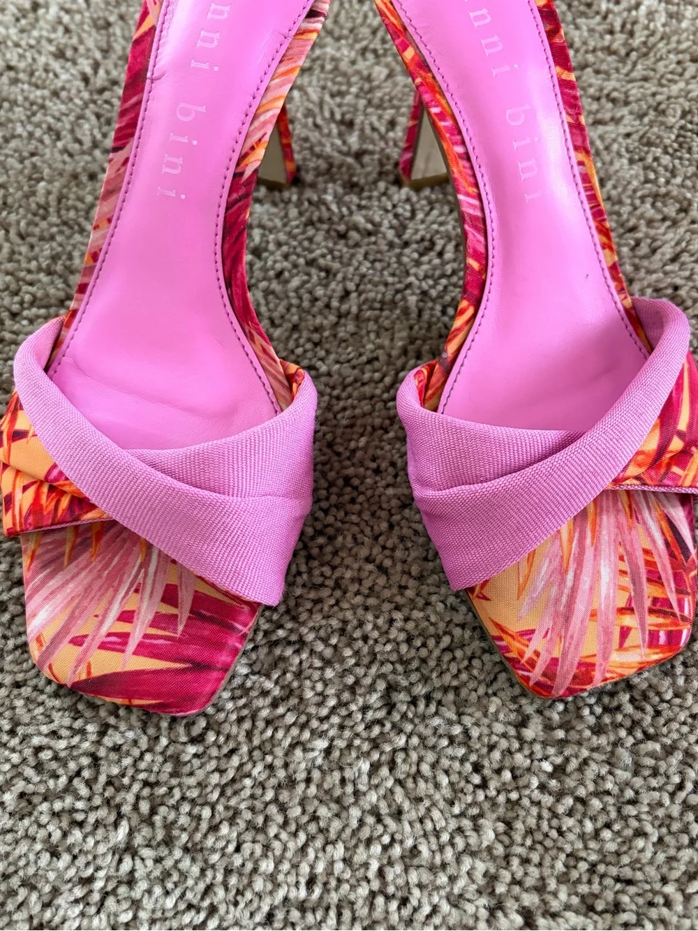 Gianni Bini Pink Multi-Print Open-Toe Heels